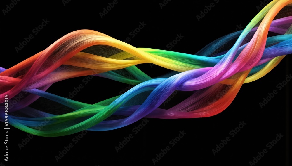 Poster vibrant abstract composition of numerous curved lines in varied colors. complex pattern formed by dy