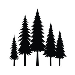 Collection of stylized pine tree vector shapes for forest design projects