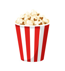 Popcorn in striped red and white container on transparent background