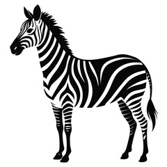 Side View Black Silhouette Of A Zebra Perching On