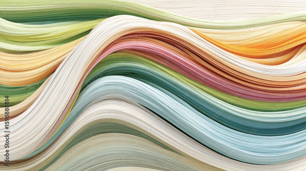 Poster abstract design of colorful ribbons in flowing waves.