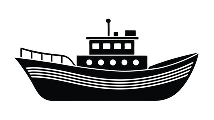 Stylized illustration of a large ship or fishing boat on the sea