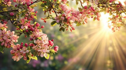 Delicate blossoms of spring trees in the sunlight.
