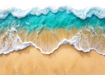 top view waves on the sand beach summer holiday isolated on white background, png, ai generated.