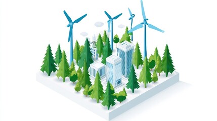 Isometric city nestled in a forest