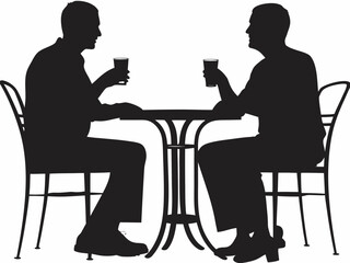 Silhouette of two men sitting at a table holding glasses in an outdoor setting in black and white created with generated ai