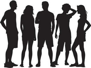 Silhouette of five people standing together in casual attire against a white background vector image created with generated ai