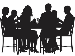 Silhouette of a family gathering around a table for a meal with drinks and chairs present in the image created with generated ai
