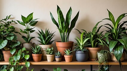 Fototapeta premium A collection of various potted houseplants on a shelf