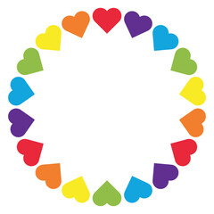 Rainbow colors  heart frame , colorful hearts shapes frame 