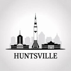 Obraz premium Huntsville Skyline Silhouette - Space City of Alabama Vector Illustration
