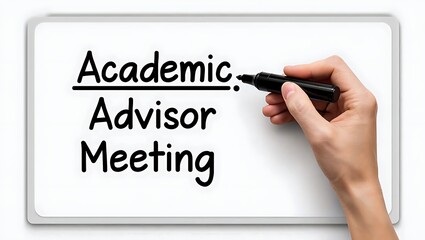 Hand writing academic advisor meeting on a whiteboard