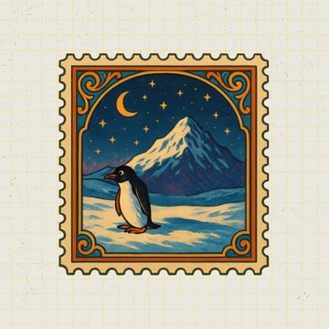 Penguin stamp illustration animation isolated asset, transparent 4K video, alpha channel, ProRes 4444