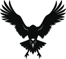 Obraz premium Top View Black Silhouette Of A Vulture Diving On White