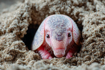 Armadillo peeking from its burrow