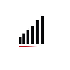 Black bar graph with red line on white background bar chart