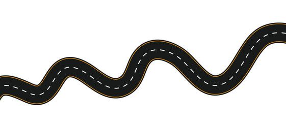 Long winding and curved road, winding and curved road from a top view isolated from the background, illustration. Vector eps10	
