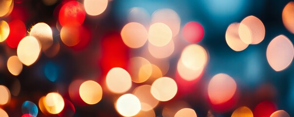 Obraz premium Abstract Holiday Lights Bokeh Red, Gold and Blue Dreamscape, festive , bokeh lights
