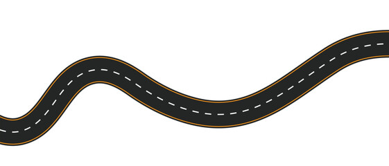 Long winding and curved road, winding and curved road from a top view isolated from the background, illustration. Vector eps10	