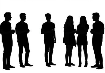 Silhouette of a group of people standing and holding cups in their hands in a social gathering setting created with generated ai