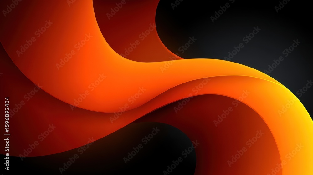 Poster abstract orange and black design with flowing curves.