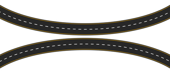 Long winding and curved road, winding and curved road from a top view isolated from the background, illustration. Vector eps10	