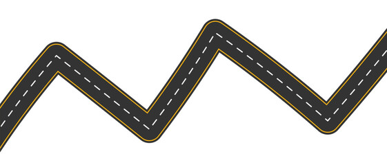Long winding and curved road, winding and curved road from a top view isolated from the background, illustration. Vector eps10	