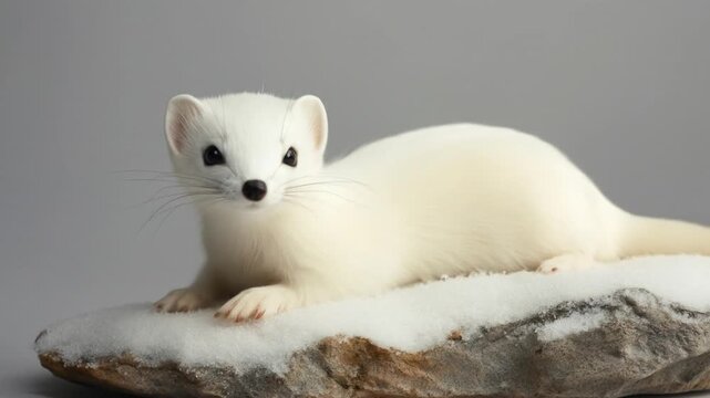 Adorable Ermine on Snowy Rock: Winter Wonderland Wildlife