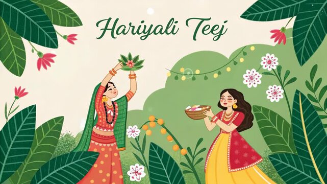 Festive Hariyali Teej Celebration Illustration