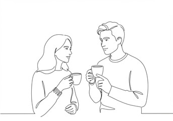 Continuous line drawing of a couple enjoying coffee together in a minimalist style illustration art created with generated ai