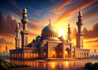 drawn mosque warm glow