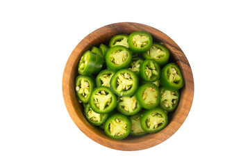 Fresh green jalapeno peppers on wooden table
