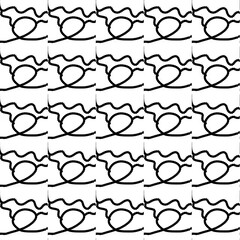 Abstract black line pattern with hearts and wavy shapes on white background  