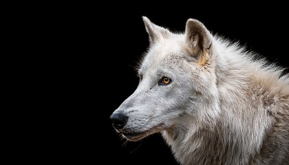Fototapeta premium majestic white wolf portrait isolated on black background wildlife banner