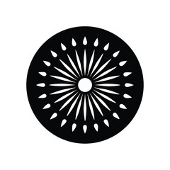 Black geometric sunburst mandala isolated on white