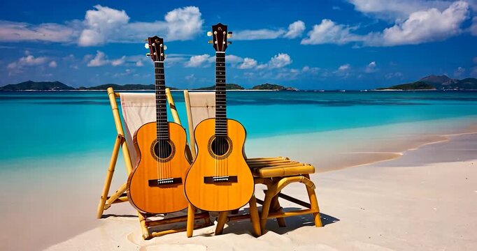Tropical beach guitar scene