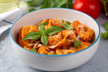 Italian tortellini pasta with tomato sauce - Italian food style