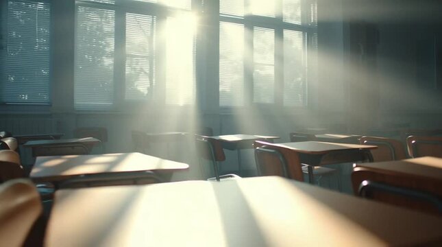 Sunlight Through Empty Classroom Windows