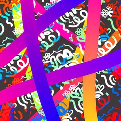 Abstract colorful patterns with vibrant lines and shapes on black background  