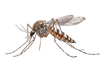 Close-Up Side View of Mosquito with Wings Spread, Isolated on Transparent Background