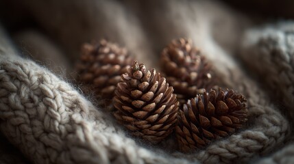 Pine cones in soft wool blanket