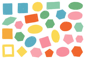 A Vibrant Assortment of Colorful Geometric Shapes Hand Drawn with a Chalky Texture for Playful Design Projects and Educational Materials
