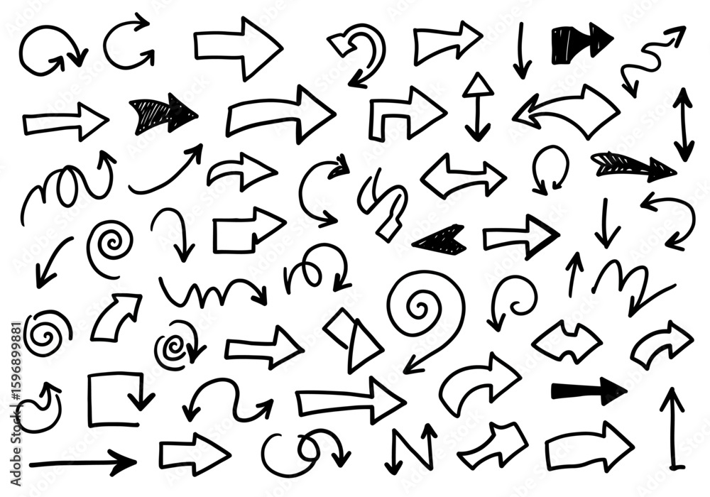 Aufkleber a comprehensive collection of hand-drawn arrow shapes and symbols for diverse design applications an