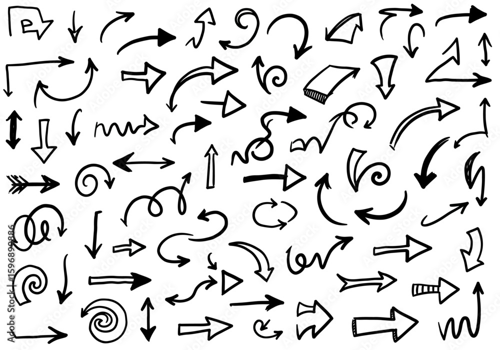 Poster a comprehensive collection of hand drawn doodle arrows and directional symbols for creative design p