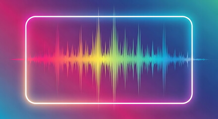 A colorful sound wave displayed inside a neon rectangle on a gradient background illustration ai genrated