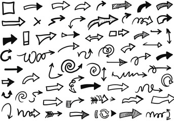 Collection of Hand Drawn Arrows and Symbols Representing Direction Movement and Design Elements for Graphic Representation