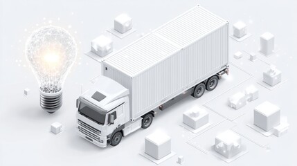 White truck, lightbulb, isometric