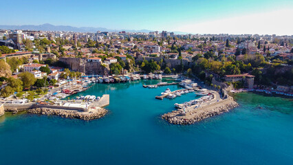 Fototapeta premium Harbor in the old city of Antalya Kaleici Old Town. Antalya, Turkey