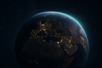 Obraz premium View of Earth from space showing lights of cities at night over Europe and the Middle East