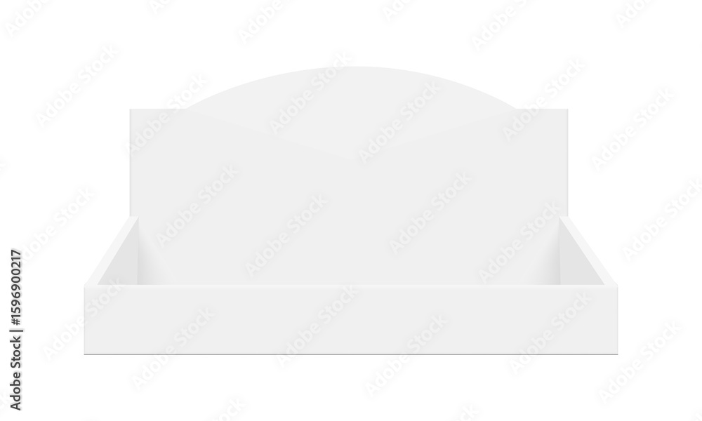Aufkleber realistic mockup of cardboard counter display box with rounded back and open front, isolated on a wh